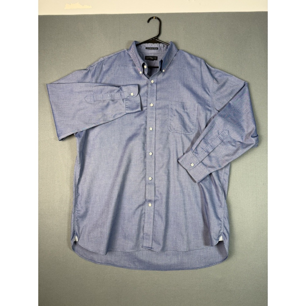 Lands' End Button Down Oxford Shirt Mens 17.5x33 Blue Long Sleeve No Iron Slim